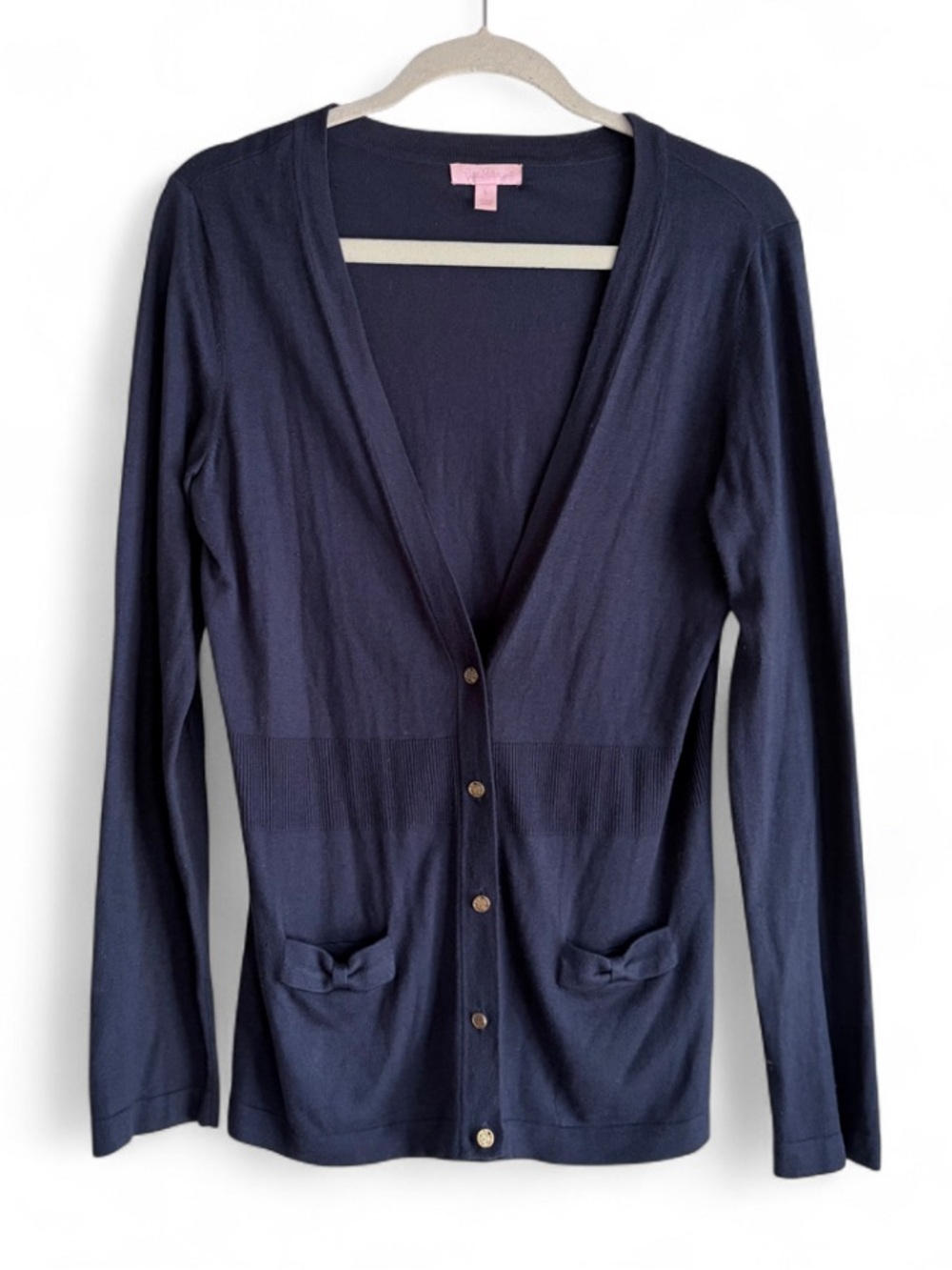 Lilly Pulitzer Navy Blue Silk Cotton Cardigan Sweater Size L